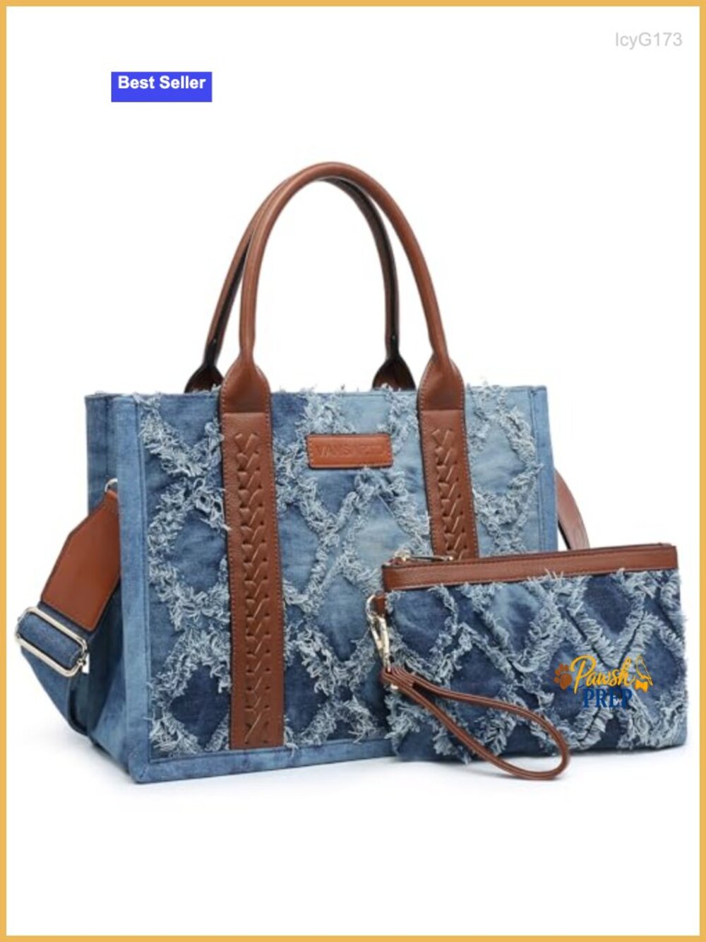 Denim Tote Bag for Women Top Handle Satchel Shoulder Purse Set with Wristlet